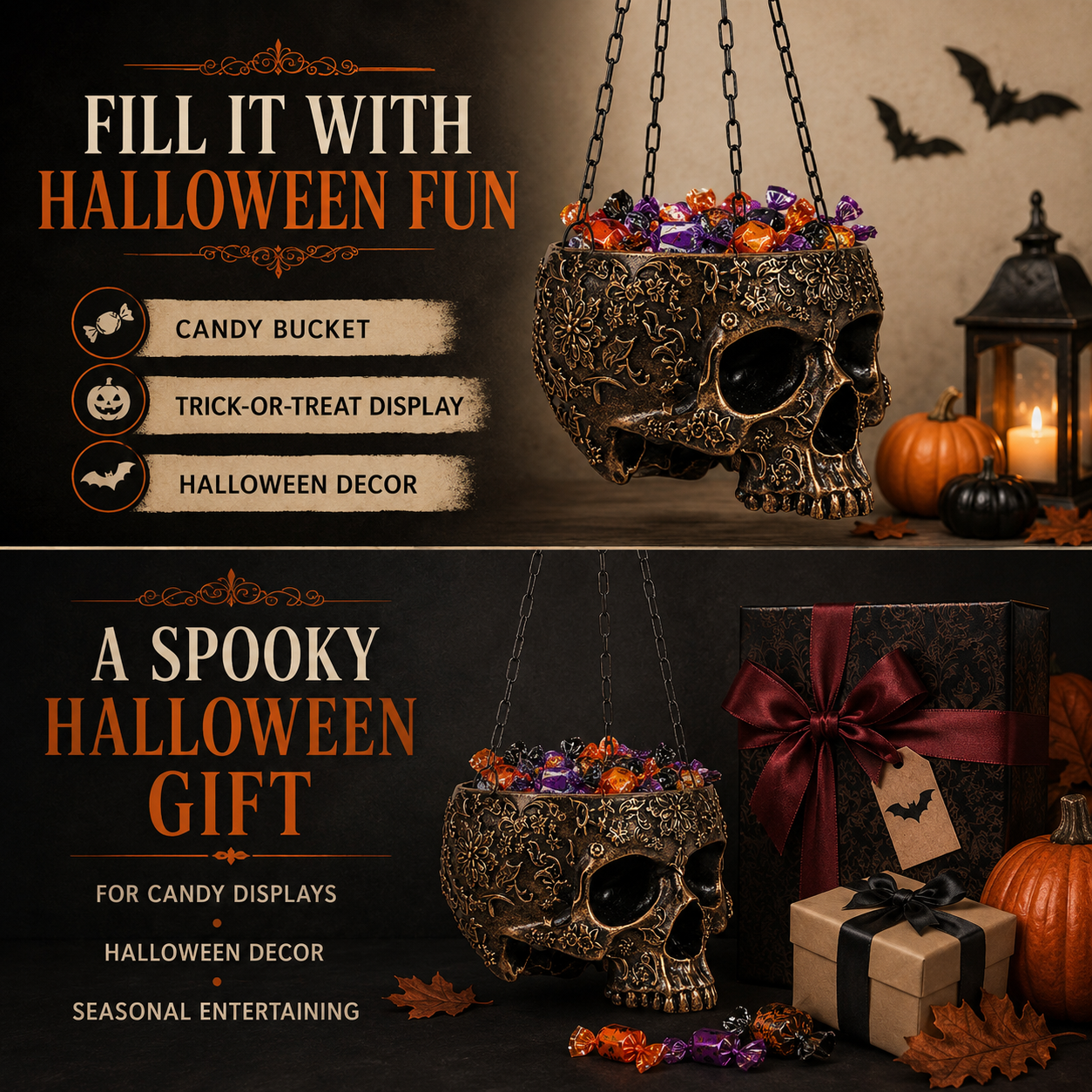 Halloween Hanging Skull Planter or Candy Bucket for Trick or Treat