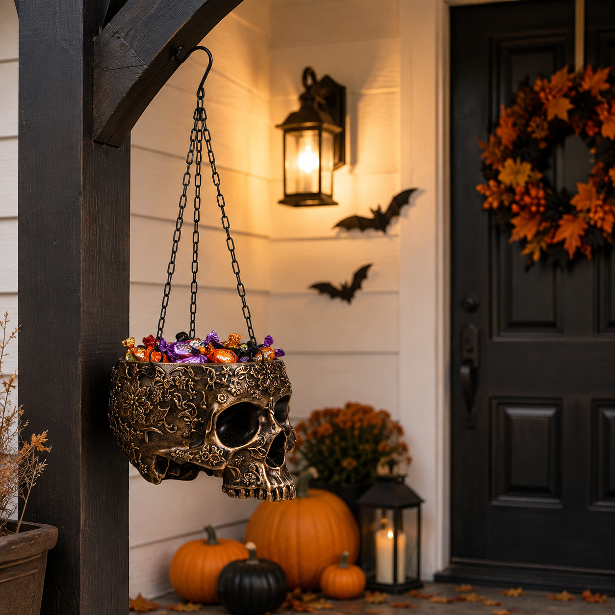Halloween Hanging Skull Planter or Candy Bucket for Trick or Treat