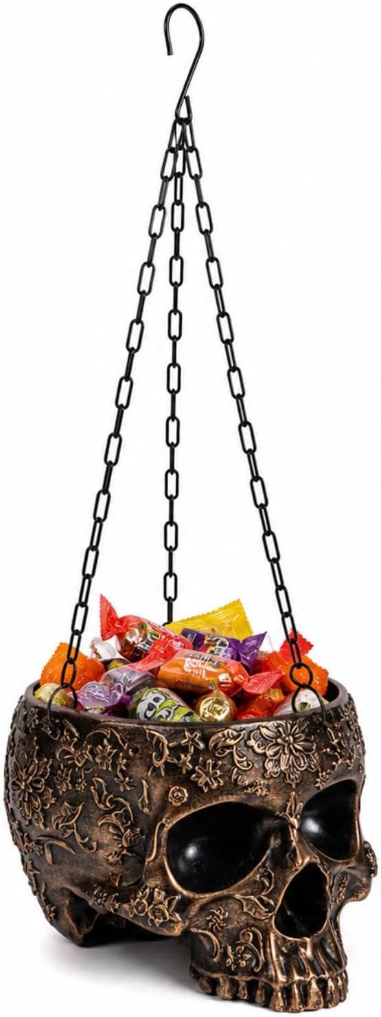 Halloween Hanging Skull Planter or Candy Bucket for Trick or Treat