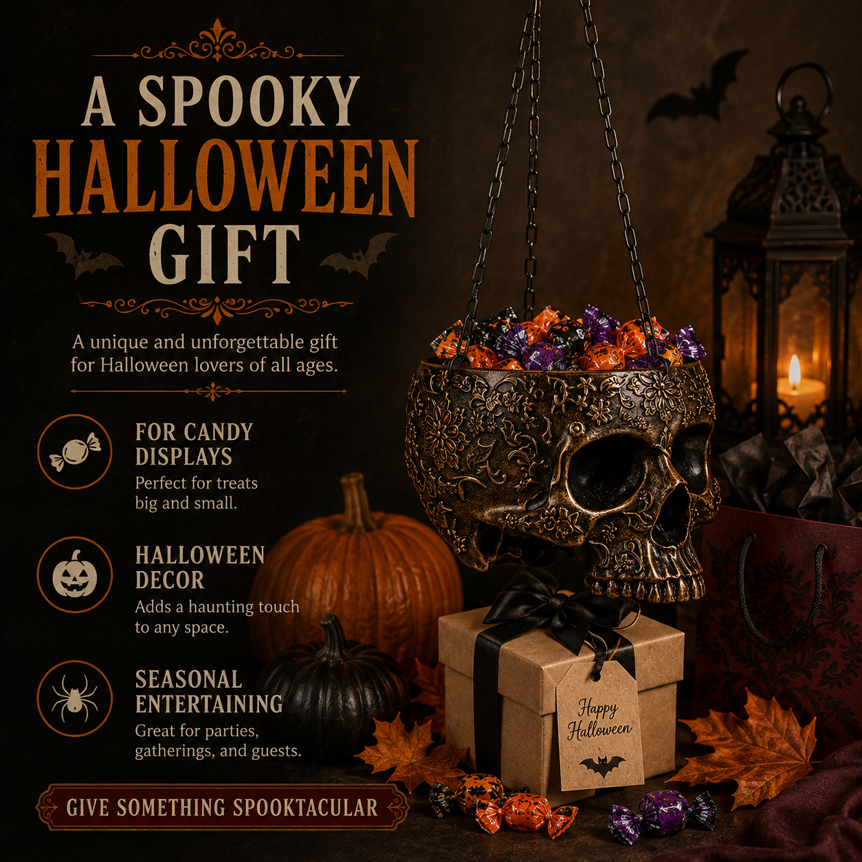 Halloween Hanging Skull Planter or Candy Bucket for Trick or Treat