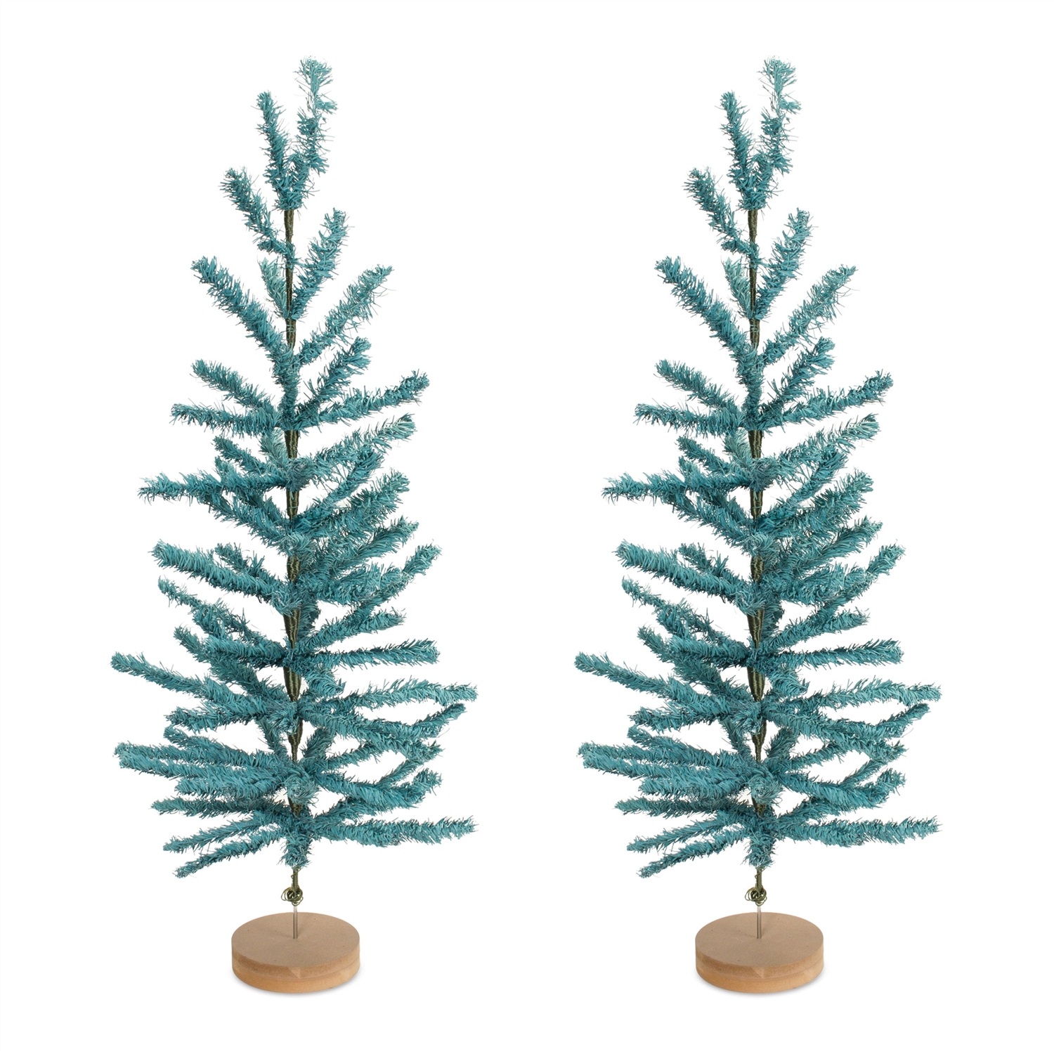 Turquoise Pine Tree with Wood Base (Set of 2)